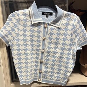 Blue and White  Houndstooth Shirt sweater